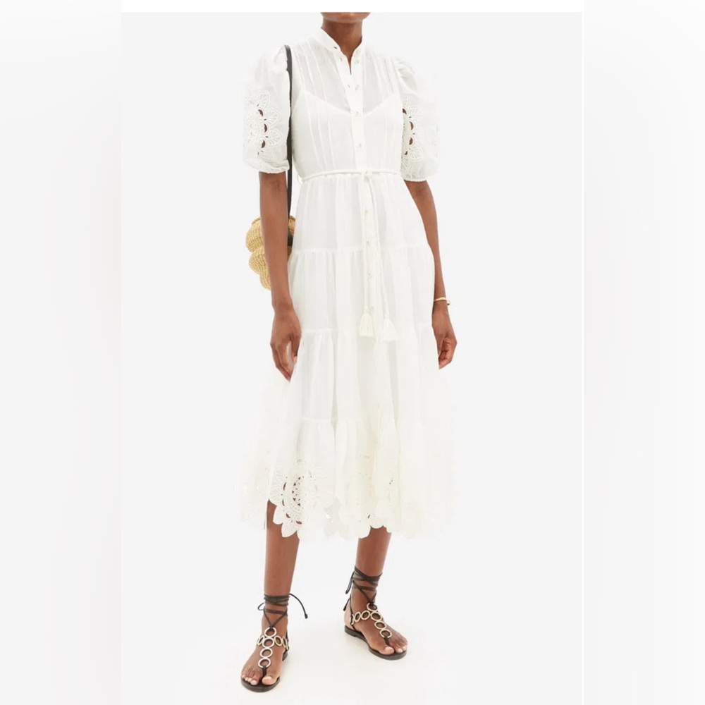 Zimmermann Ivory Tiered Midi Dress Size US 10